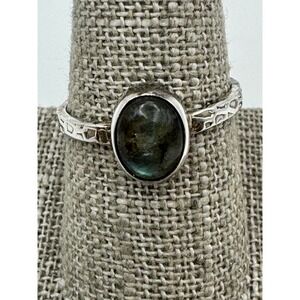 Silver Gray Iridescent Labradorite Ring size 8
